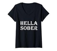 Mujer Hella Sober Abuso de Sustancias Adicción Rehabilitación Recuperación Grad Camiseta Cuello V