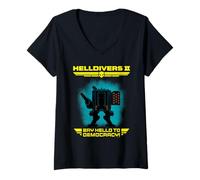Mujer Helldivers 2 Sony PlayStation Video Game Say Hello Democracy Camiseta Cuello V