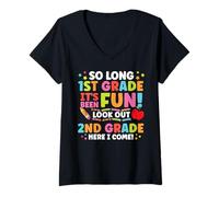 Mujer Hello 2nd Grade So Long 1st Fun Graduation Back to School Camiseta Cuello V