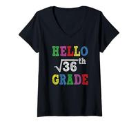 Mujer Hello 6th Grade Square Root of 36 Funny Back to School Gifts Camiseta Cuello V
