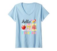 Mujer Hello 7th Grade Apple Bow - Estuche para lápices Camiseta Cuello V