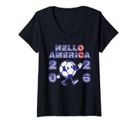 Mujer Hello America Soccer 2026 Anfitrión Fan Football Art Camiseta Cuello V