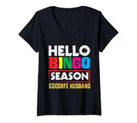 Mujer Hello Bingo Season Adiós Marido Colores Divertidos Camiseta Cuello V