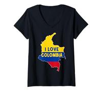 Mujer Hello Bogotá I Love Colombia Mapa Bandera Cool Colombian Mom Dad Camiseta Cuello V