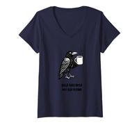 Mujer Hello Darkness My Old Friend - Cuervo - Café Negro Camiseta Cuello V