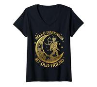 Mujer Hello Darkness My Old Friend Funny Sasquatch Bigfoot Camiseta Camiseta Cuello V