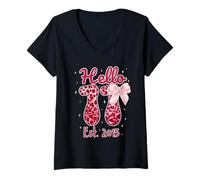 Mujer Hello Eleven EST 2015 Pink Coquette Bow 11th Birthday Girl Camiseta Cuello V