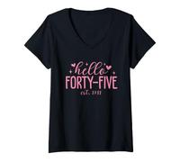 Mujer Hello Forty-Five EST. 1981 Funny 45th Birthday Women Camiseta Cuello V
