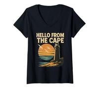 Mujer Hello From The Cape Camisa Vintage Faro Gaviota Atardecer Camiseta Cuello V