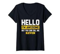 Mujer Hello I'm Awesome But Call Me Kevin Camiseta Kevin Camiseta Cuello V
