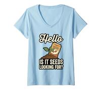 Mujer Hello Is It Seeds Estás Buscando un Juego de Palabras Divertido de jardinería Camiseta Cuello V