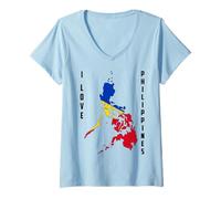 Mujer Hello Manila I Love Philippines Mapa Bandera Orgullosa Filipina Mamá Camiseta Cuello V