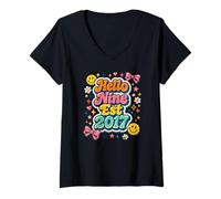 Mujer Hello Nine EST 2017 9th Birthday 9 Years Old Girl Croqueta Camiseta Cuello V