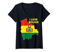 Mujer Hello Sucre I Heart Bolivia Mapa Bandera Orgulloso Papá Boliviano Mamá Camiseta Cuello V