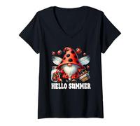 Mujer Hello Summer Gnome Graphic For Women And Girls Cute Ladybug Camiseta Cuello V