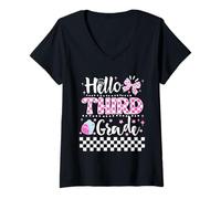Mujer Hello Third Grade Coquette First Day of School Teacher Girls Camiseta Cuello V