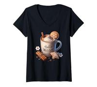 Mujer Hello Winter Hot Cocoa Mug For Women with Xmas Gingerbread Camiseta Cuello V