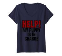 Mujer Help My Puppy Is In Charge Funny Dog Dueño Camiseta Cuello V