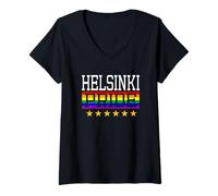 Mujer Helsinki Pride Finlandia Gay Lesbianas Queer LGBT Rainbow Flag Camiseta Cuello V