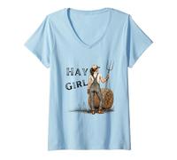 Mujer Heno Girl Funny Farm Cowgirl Western Rustic Granero Vida Camiseta Cuello V