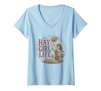 Mujer Heno Girl Life Funny Farmer Girl Horse Rustic Country Western Camiseta Cuello V