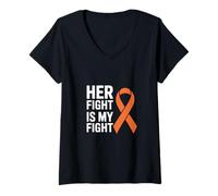 Mujer Her Fight is My Fight Funny MS Conciencia Dicho Camiseta Cuello V