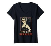 Mujer Her Life Her Rules Cita Independiente Pin Up Girl Camiseta Cuello V