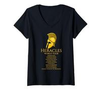 Mujer Heracles World Tour - Casco Griego Antiguo - Mitología Camiseta Cuello V