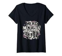 Mujer Herd Mentality Pastor Australiano con ovejas Camiseta Cuello V