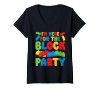 Mujer Here For The Block Party Cumpleaños Bloque de construcción de Ladrillos Camiseta Cuello V