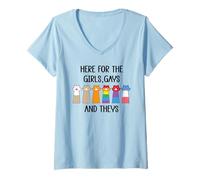 Mujer Here for The Girls Gays and Theys Womens Ally Cat Pride LGBT Camiseta Cuello V