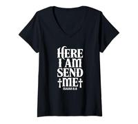 Mujer Here I Am Send Me Isaiah 6:8 Christian Bible Verse Lord Camiseta Cuello V