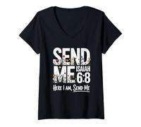 Mujer Here I Am Send Me Isaiah 6:8 Christian Bible Verse Lord Camiseta Cuello V