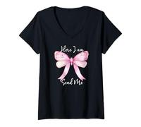 Mujer Here I Am Send Me Women Lord Send Me Christian Pink Bow Blue Camiseta Cuello V