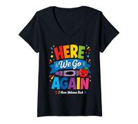 Mujer Here We Go Again Welcome Back Teacher Back To School Camiseta Cuello V