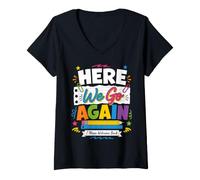 Mujer Here We Go Again Welcome Back Teacher Back To School Camiseta Cuello V