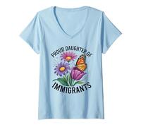 Mujer Herencia inmigrante de la Hija Orgullosa Camiseta Cuello V