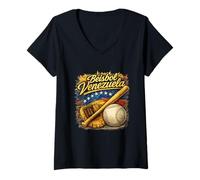 Mujer Herencia venezolana Béisbol Orgullo Viva Venezuela Béisbol Camiseta Cuello V