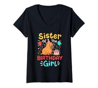 Mujer Hermana De La Niña del Cumpleaños Capybara Capy Bday Family Camiseta Cuello V