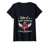 Mujer Hermana De Un Guerrero del Corazón CHD Conciencia Apoyo Familiar Camiseta Cuello V