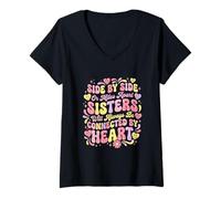 Mujer Hermanas Bonded by Heart Side by Side Or Miles Apart Hermanos Camiseta Cuello V