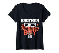 Mujer Hermano del cumpleaños niño a Juego Baloncesto cumpleaños Camiseta Cuello V
