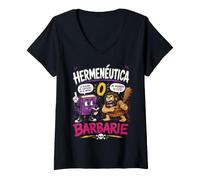 Mujer Hermenéutica o Barbarie Humor Filosófico Divertido Camiseta Cuello V