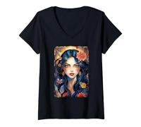 Mujer Hermosa Diosa Rodeada Flores Reina Camiseta Cuello V
