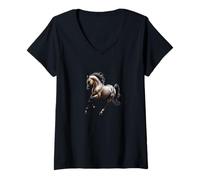 Mujer Hermoso Caballo árabe, Silueta de Caballo Camiseta Cuello V