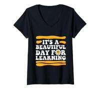 Mujer Hermoso día para Aprender Escuela de Cotización de Maestros Camiseta Cuello V