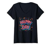 Mujer Hermoso discurso del Emblema de Oh Happy Day Camiseta Cuello V