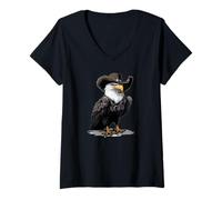 Mujer Hermoso disfraz de águila con sombrero de vaquero para los amantes de las aves rapaces Camiseta Cuello V