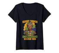 Mujer Héroe del ferrocarril subterráneo Harriet Tubman Camiseta Cuello V