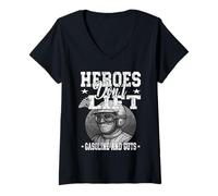 Mujer HEROES DON'T LIFT GASOLINA Y GUTS retro automovilismo carreras Camiseta Cuello V